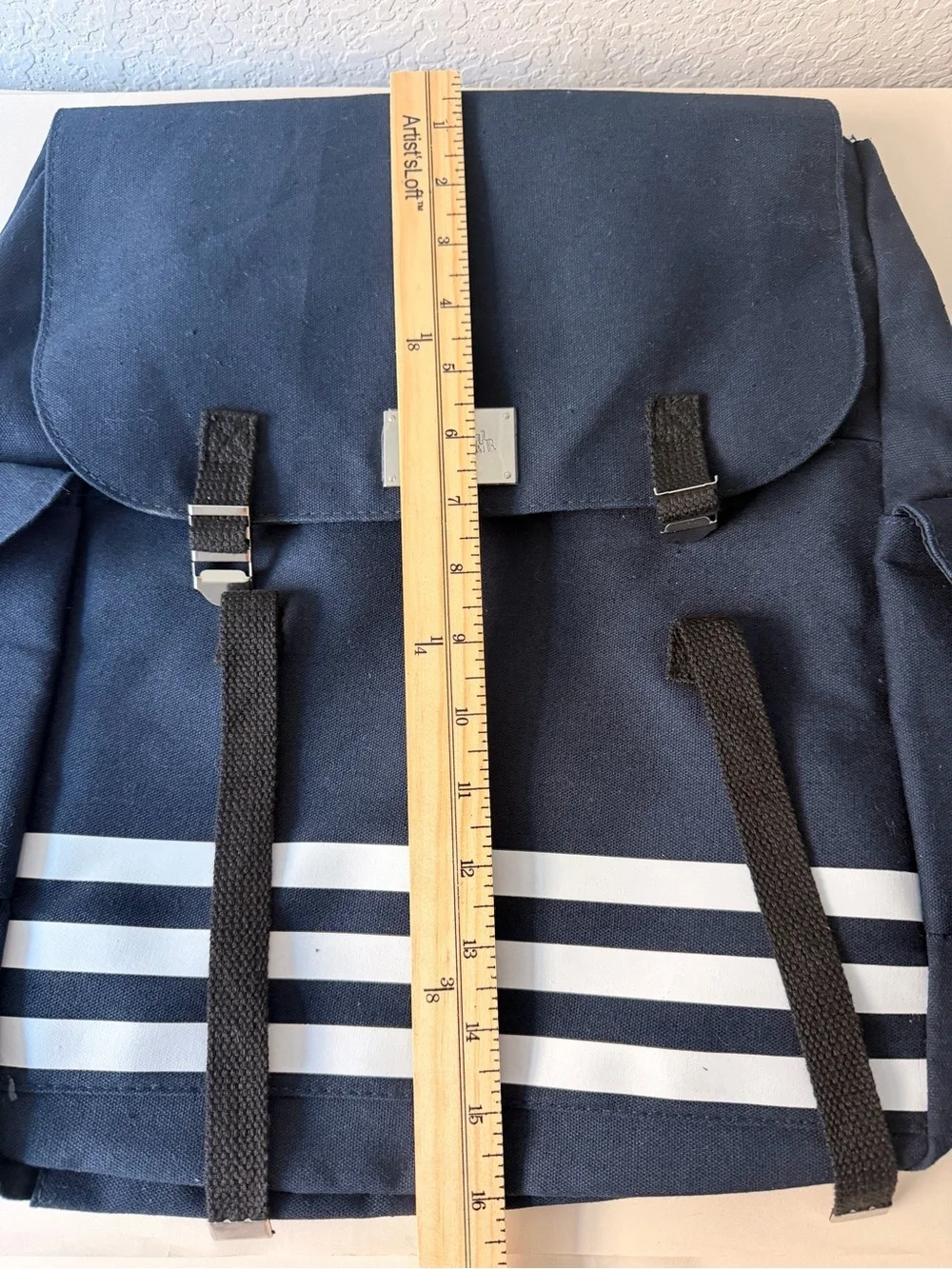 Jean Paul Gaultier Navy Canvas Backpack | White Stripe Designer Logo Bag
